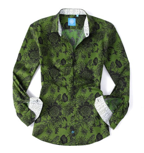 Herman & Murray Green Floral Printed Long Sleeve Casual Shirt Large / Green Herman & Murray Green Floral Printed Long Sleeve Casual Shirt Large / Green
