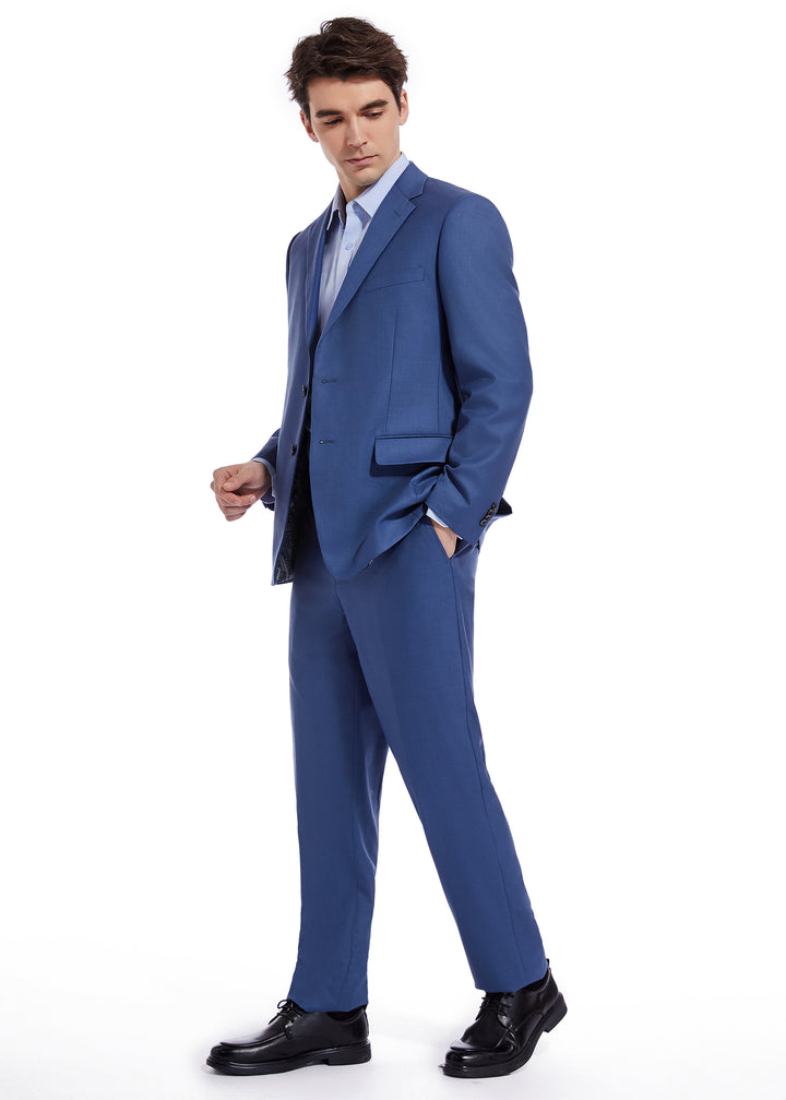 Hechter Paris Solid New Blue Modern Fit Wool Suit
