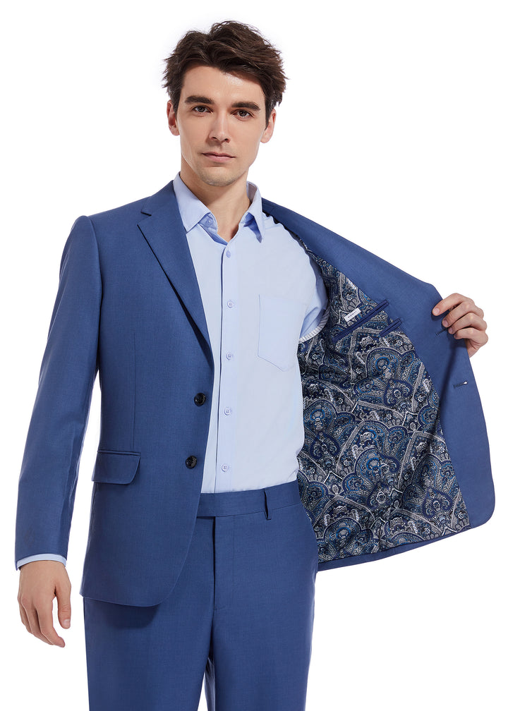 Hechter Paris Solid New Blue Modern Fit Wool Suit