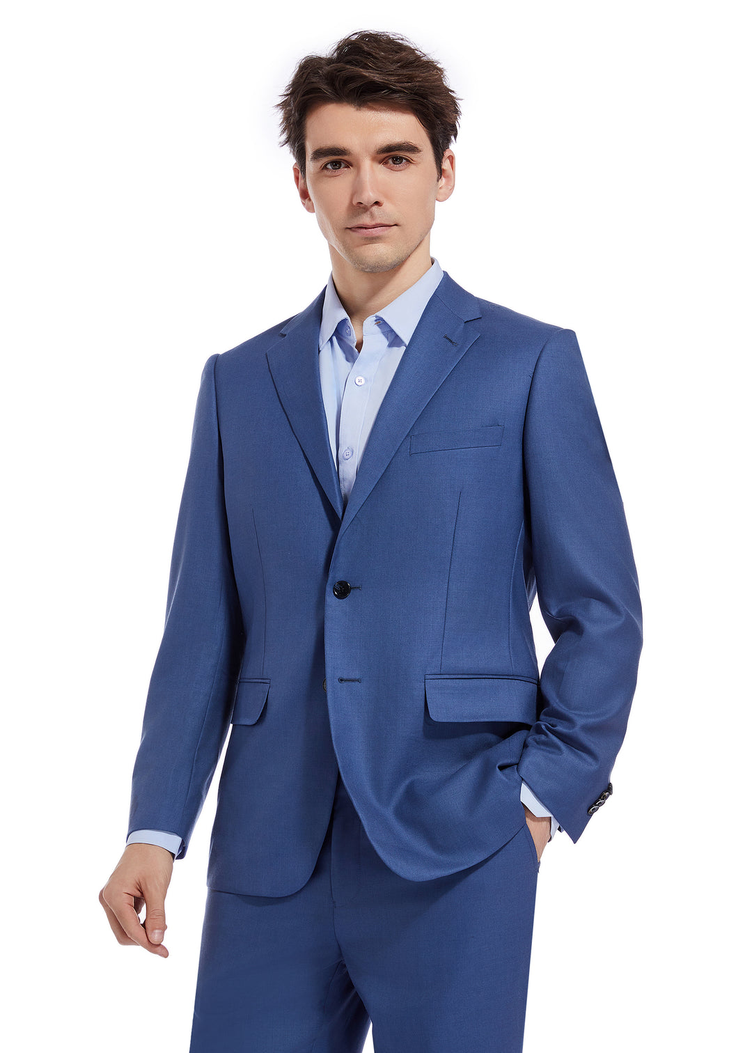 Hechter Paris Solid New Blue Modern Fit Wool Suit
