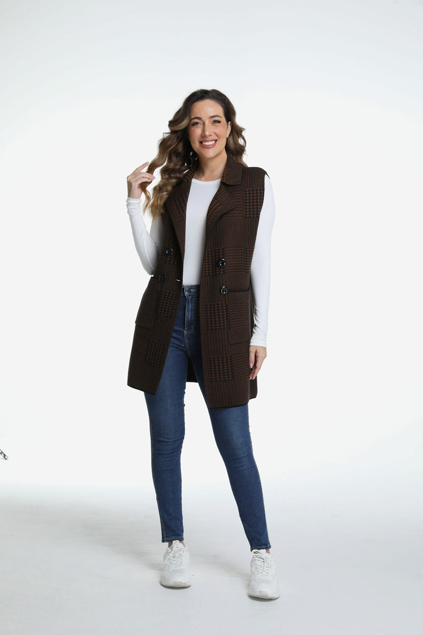 Roffe Long Plaid Vest