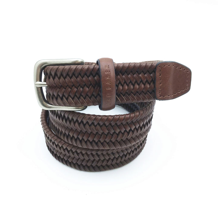 Ted Baker London Dress Brown Braided Leather Belt with Leather Loop