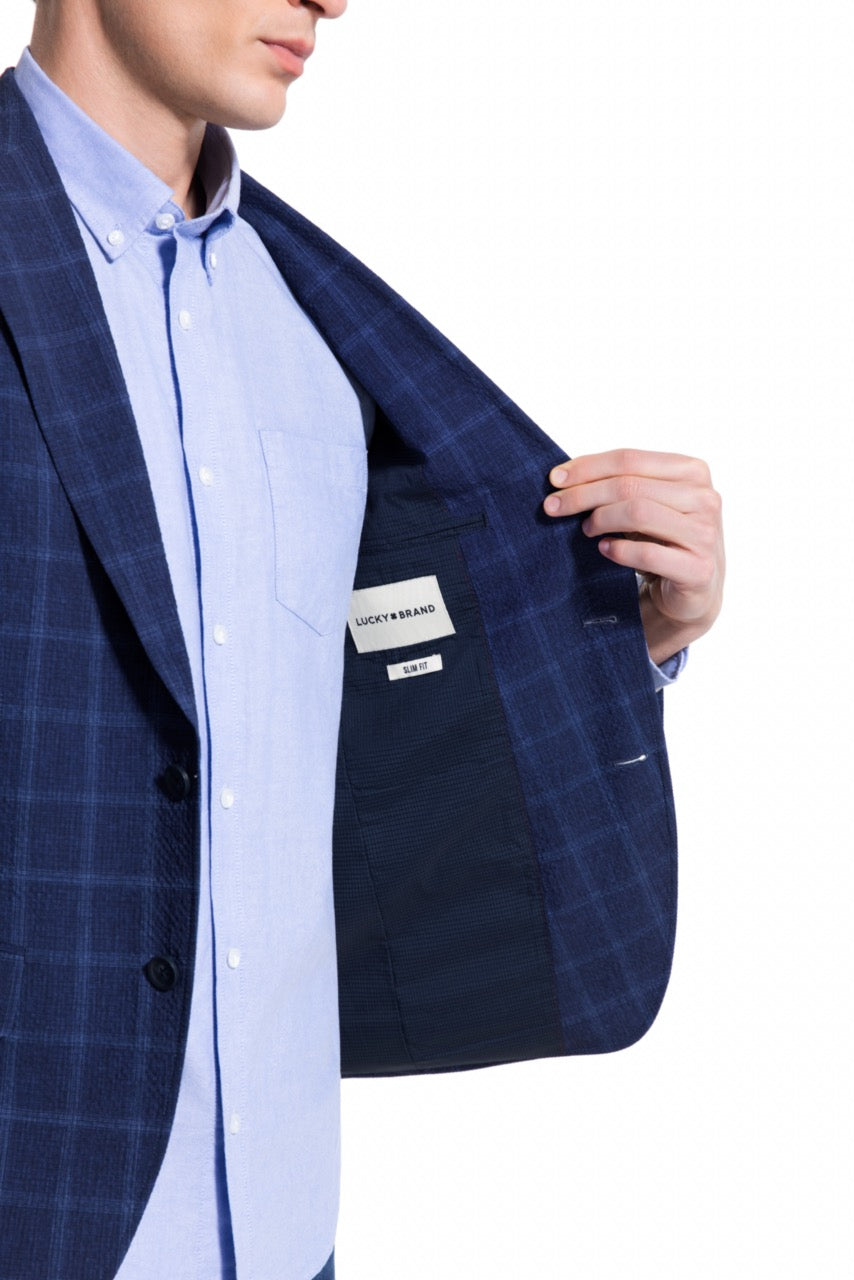 Lucky Brand Navy Plaid Knit Sport Coat