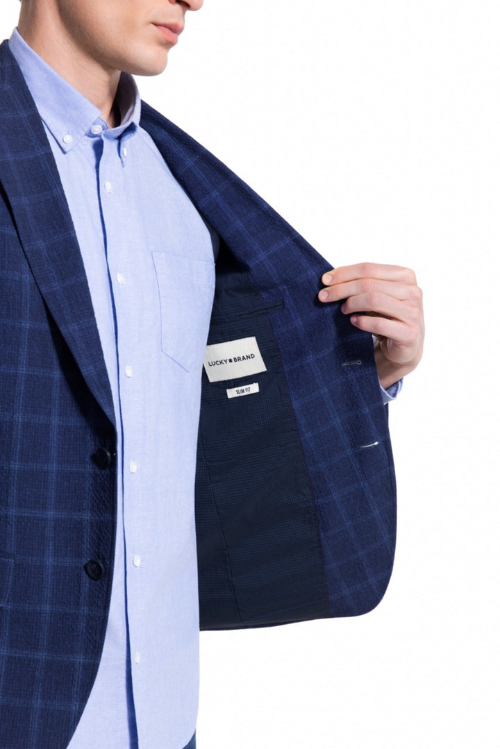 Lucky Brand Navy Plaid Knit Sport Coat