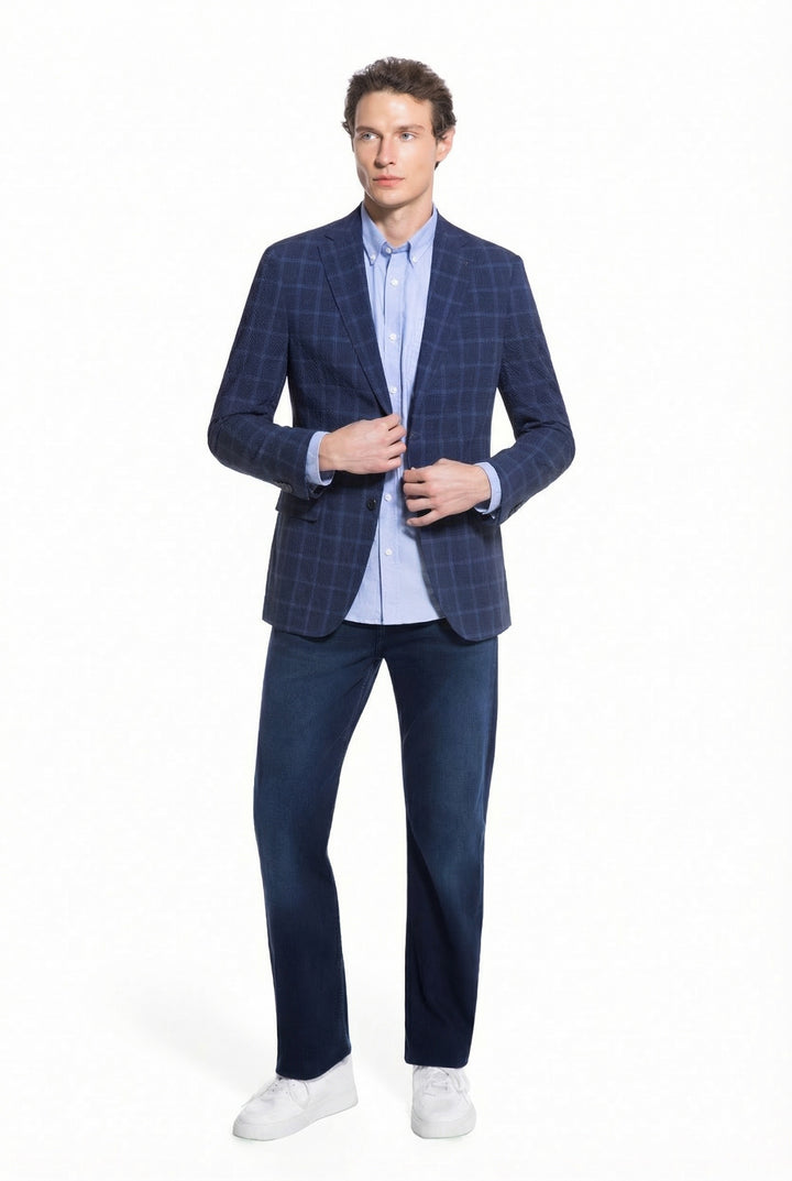 Lucky Brand Navy Plaid Knit Sport Coat