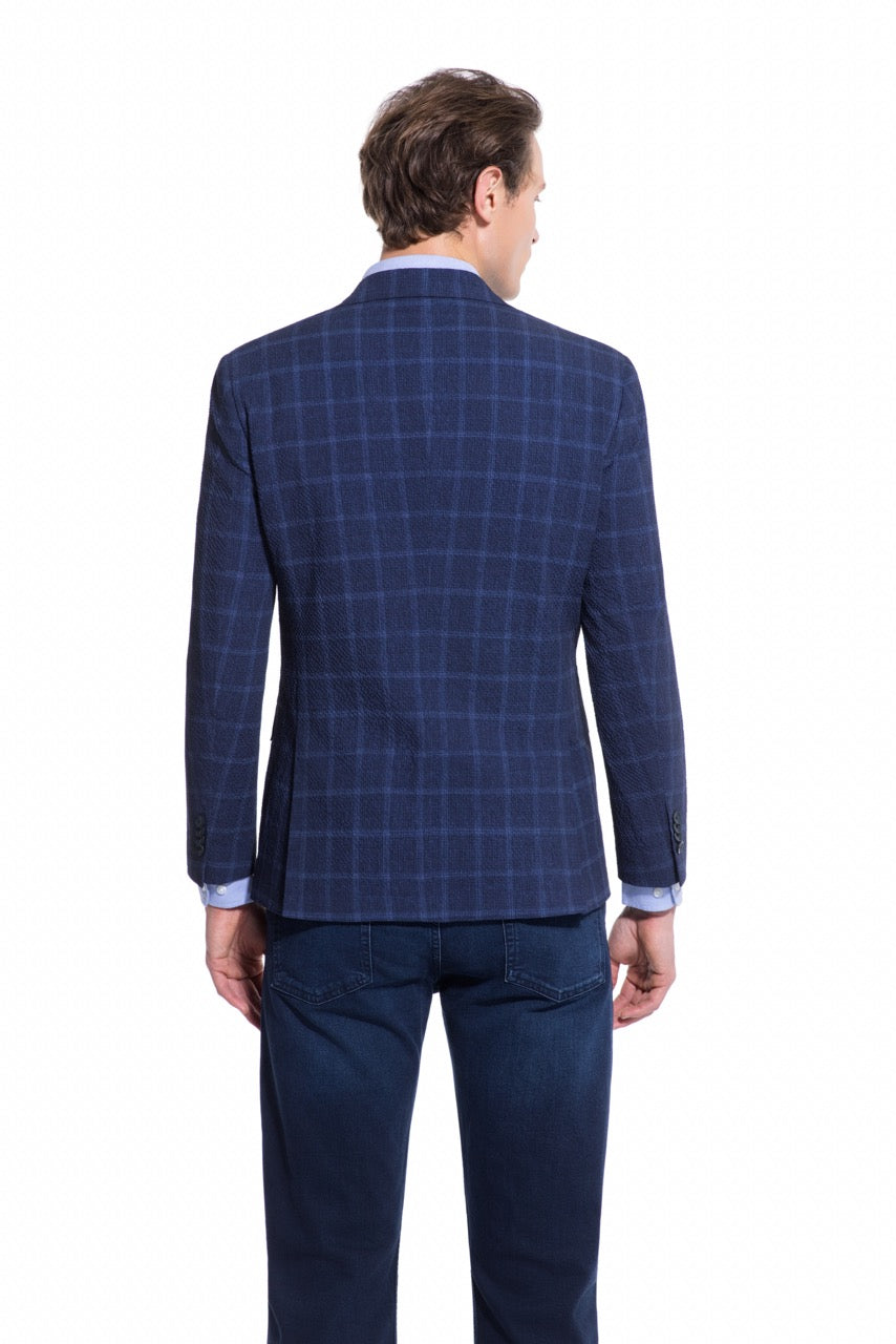 Lucky Brand Navy Plaid Knit Sport Coat