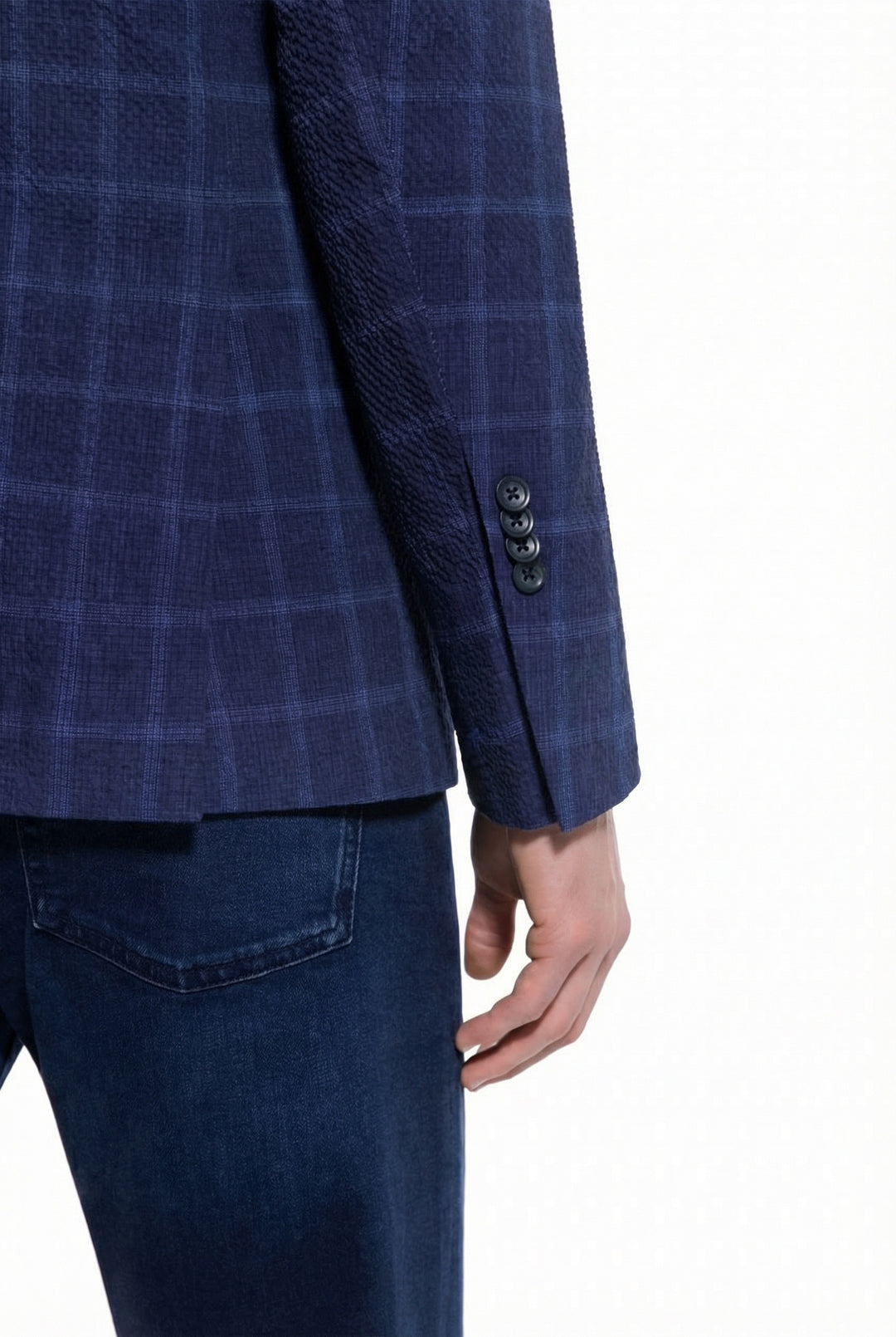 Lucky Brand Navy Plaid Knit Sport Coat