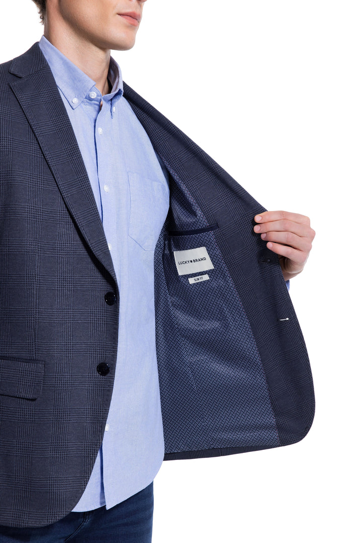 Lucky Brand Navy Plaid Knit Sport Coat