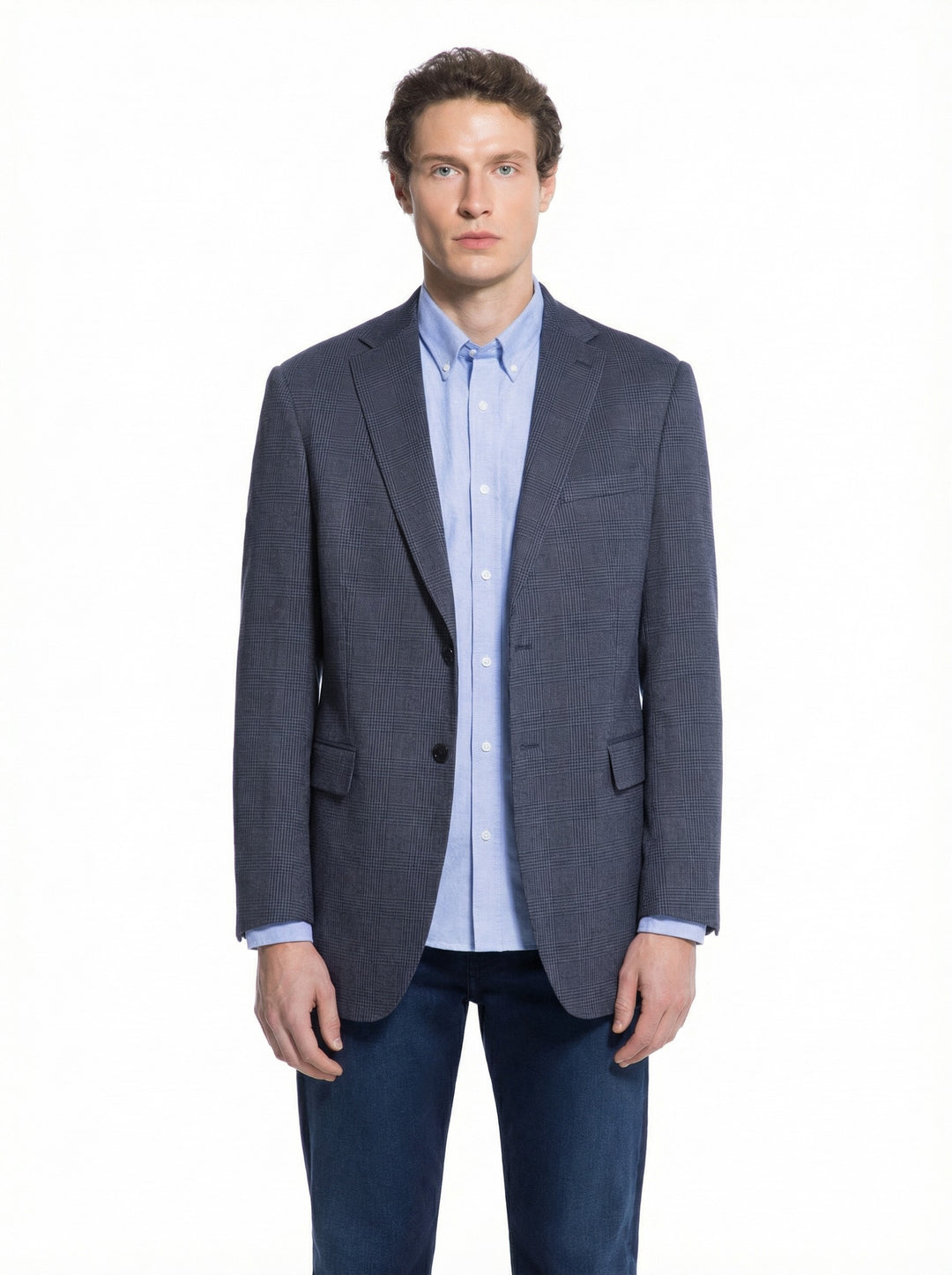 Lucky Brand Navy Plaid Knit Sport Coat
