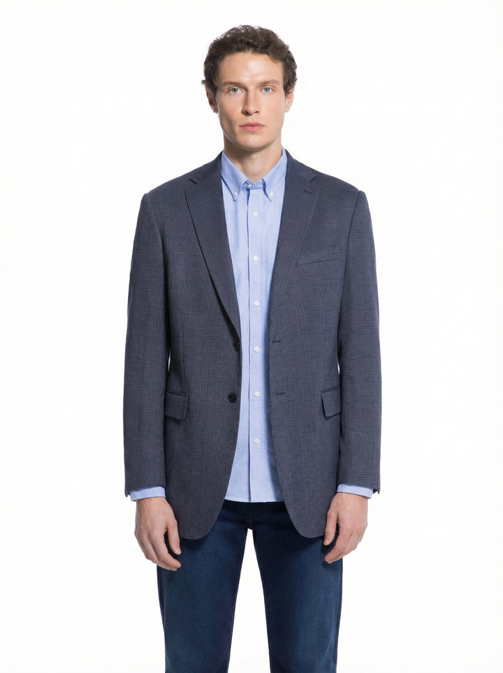 Lucky Brand Navy Plaid Knit Sport Coat