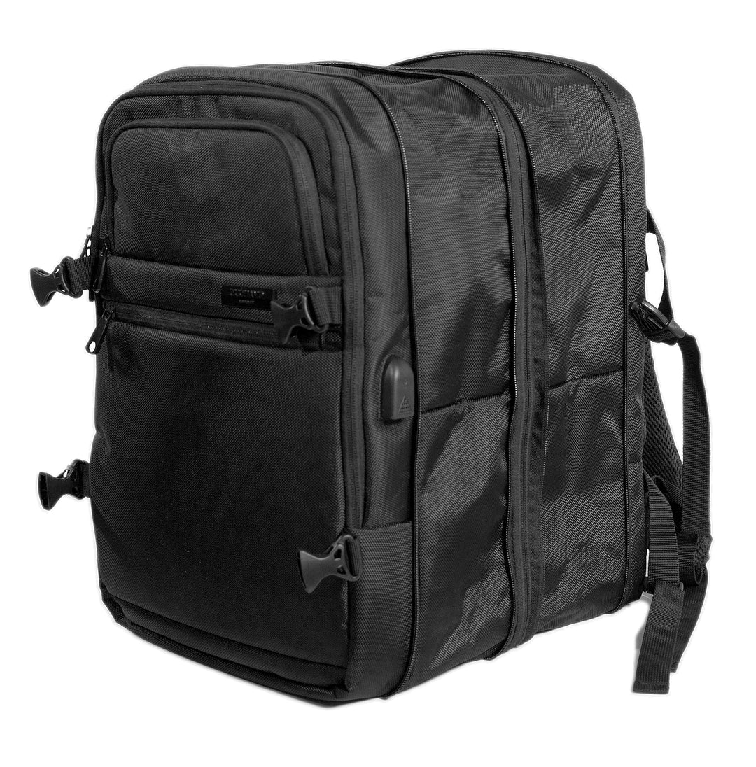 Getaway Expandable Carry-On Black Ballistic Nylon Backpack Suitcase by Duchamp London