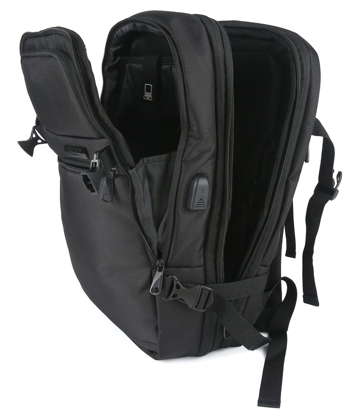 Getaway Expandable Carry-On Black Ballistic Nylon Backpack Suitcase by Duchamp London