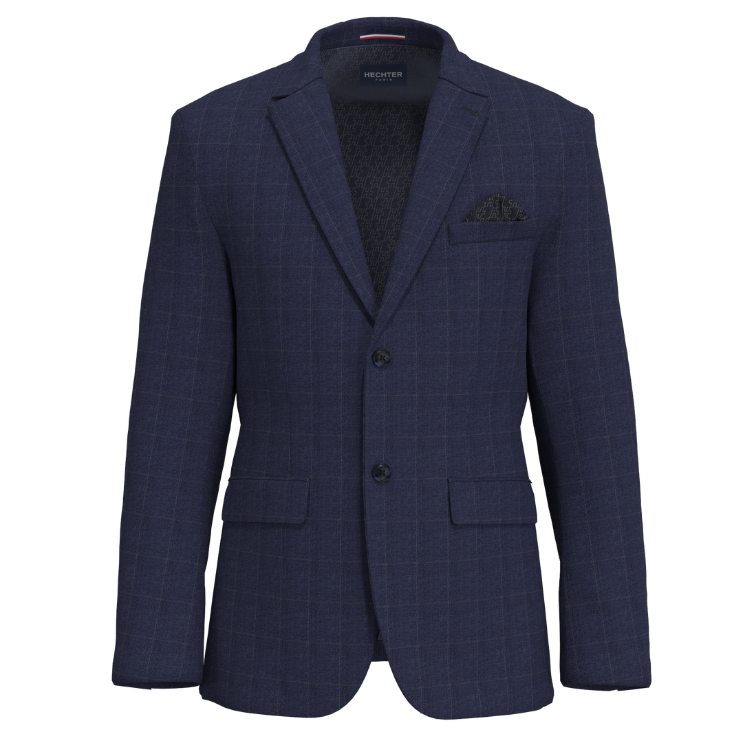 Hechter Paris Navy Textured Windowpane Wool Blend Sport Coat