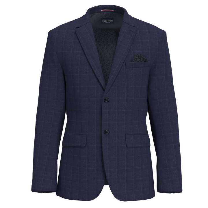 Hechter Paris Navy Textured Windowpane Wool Blend Sport Coat