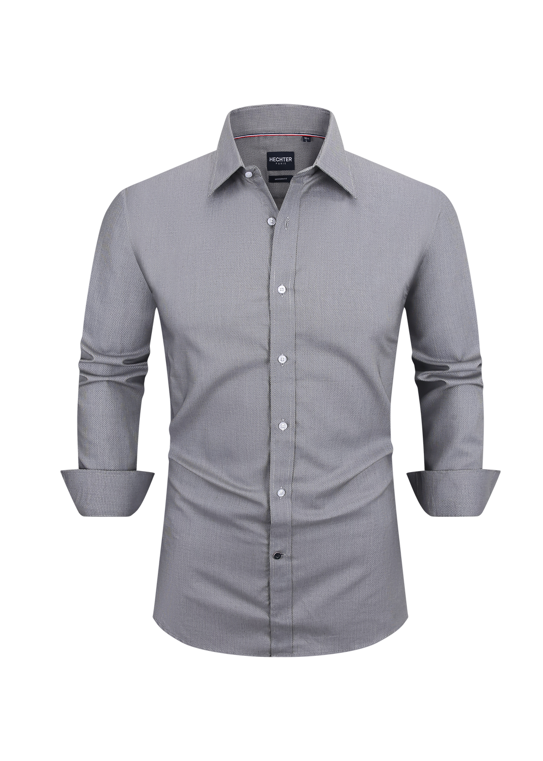 Hechter Paris Grey Plaid Slim Fit Dress Shirt