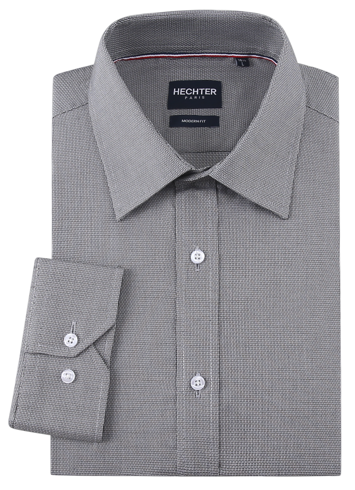 Hechter Paris Grey Plaid Slim Fit Dress Shirt