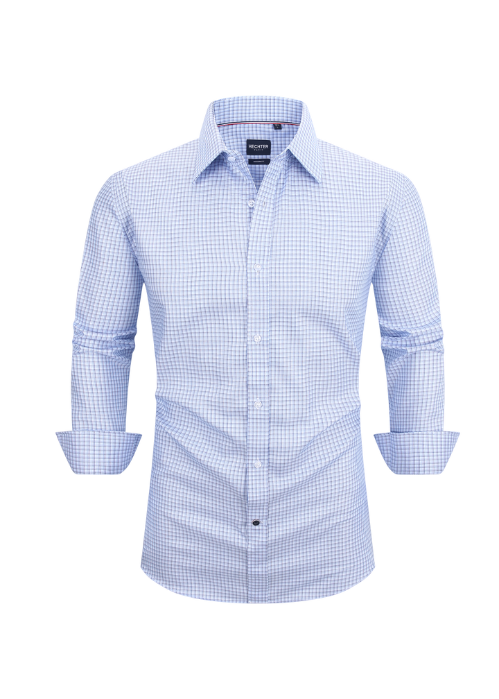 Hechter Paris Blue Plaid Slim Fit Dress Shirt