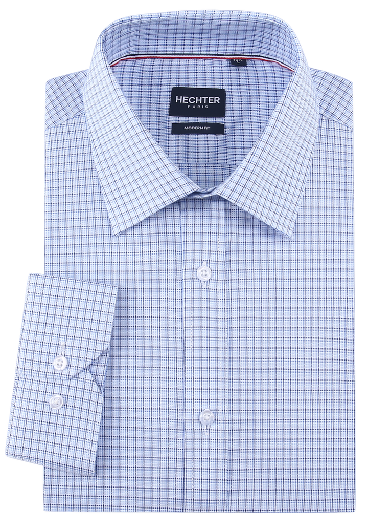 Hechter Paris Blue Plaid Slim Fit Dress Shirt