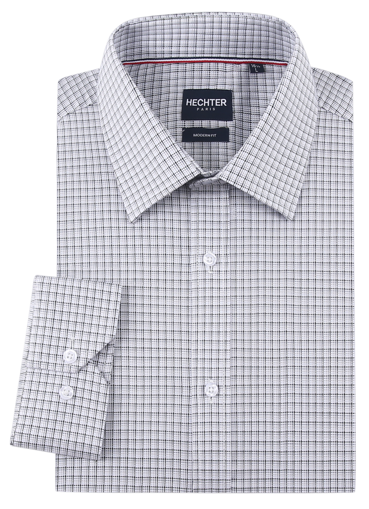 Hechter Paris Grey Plaid Slim Fit Dress Shirt