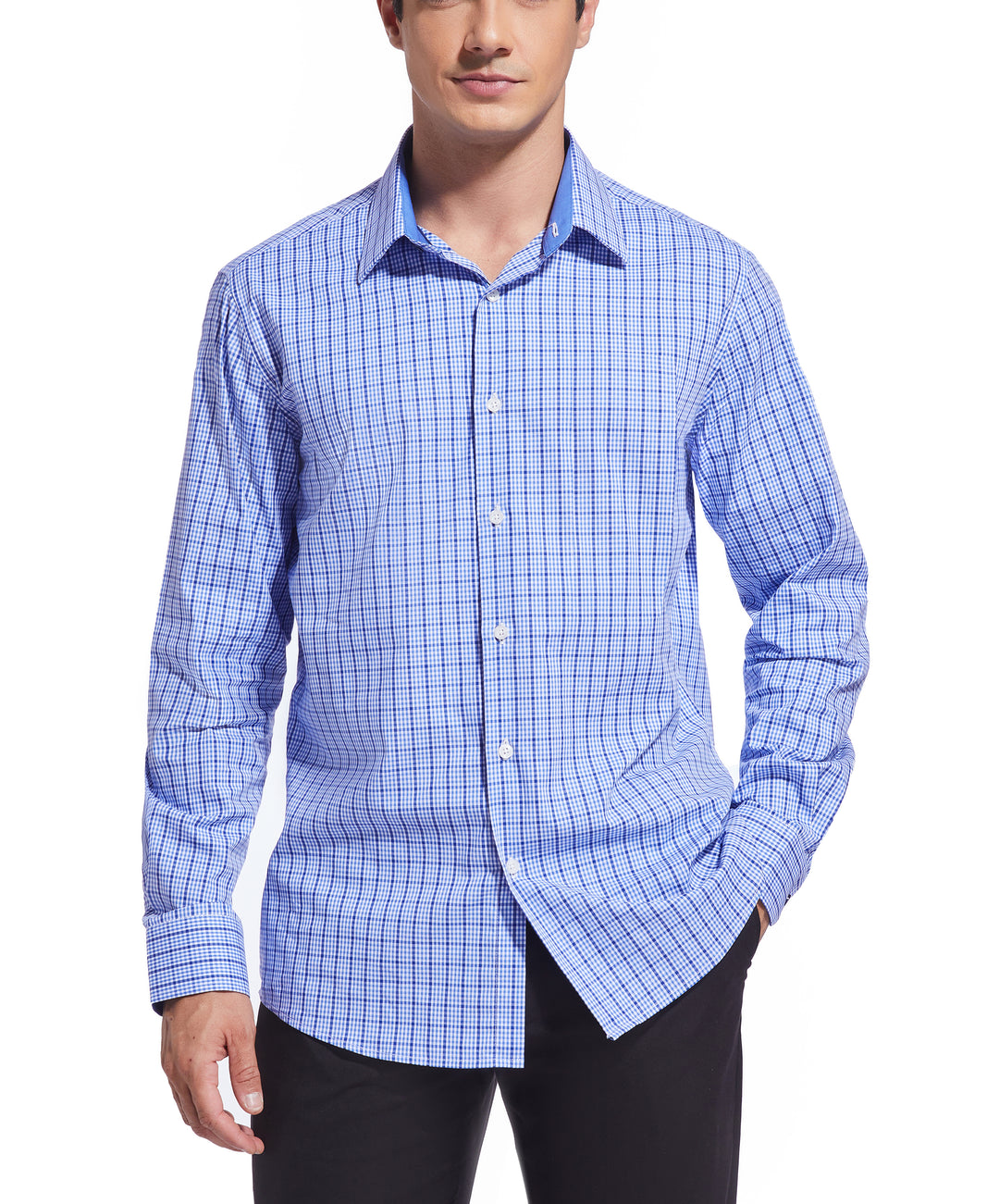 Duchamp London Blue Mini Check Dress Shirt