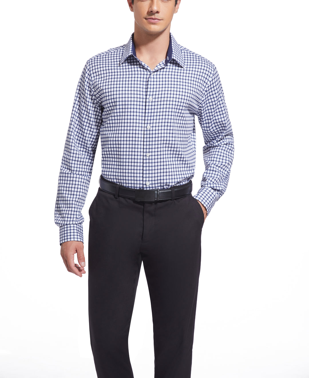 navy blue and white checkered dress shirt Dark Navy Casual Gingham Shirt Shirt