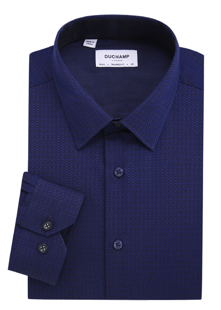 Duchamp London Navy Solid Geo Dress Shirt