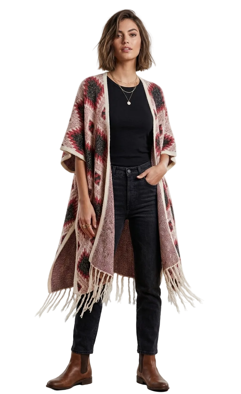 Roffe Aztec Print Eyelash Kimono