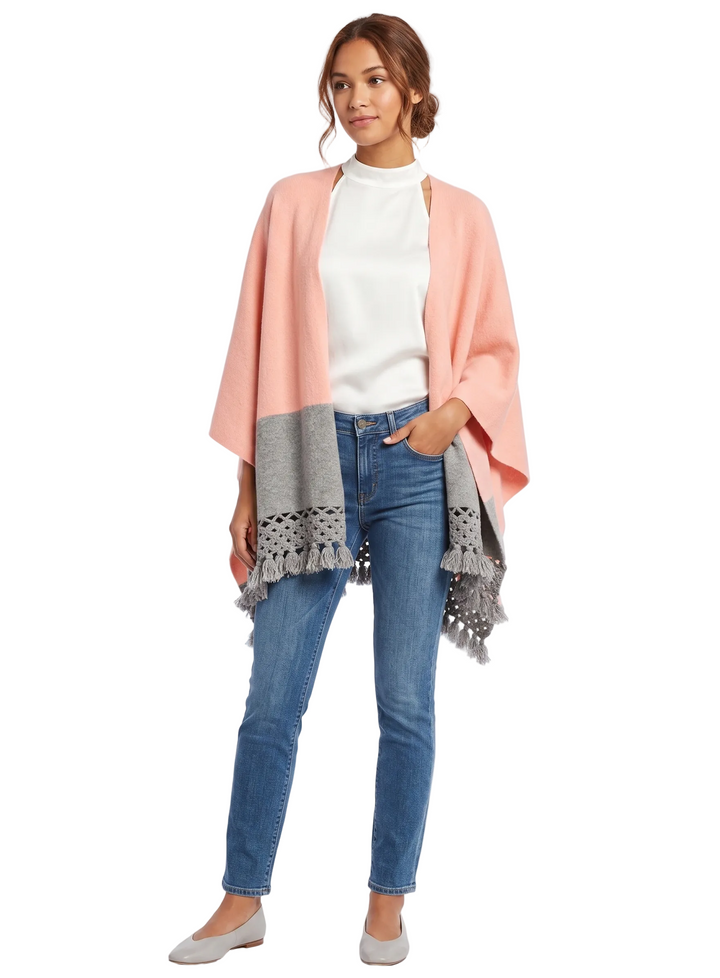 Roffe Color Block Fringe Kimono