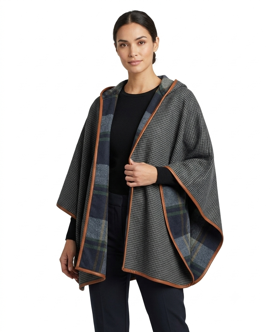 Roffe Reversible Plaid Poncho
