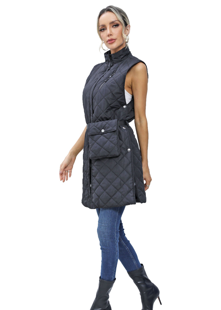 Roffe Long Quilted Vest With Waist Pouch