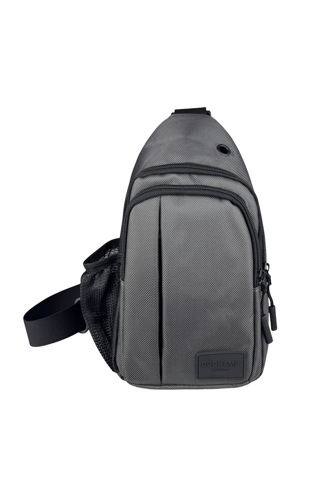 Duchamp London Grey Nylon Sling Bag with Double Zipper front