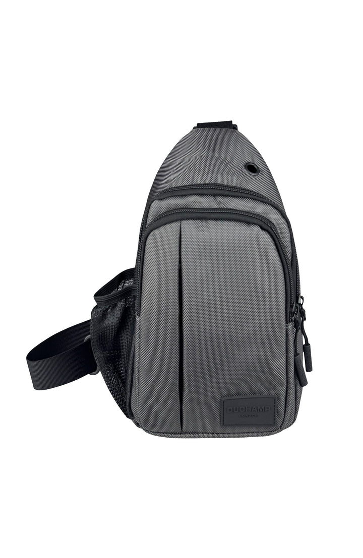 Duchamp London Grey Nylon Sling Bag with Double Zipper front