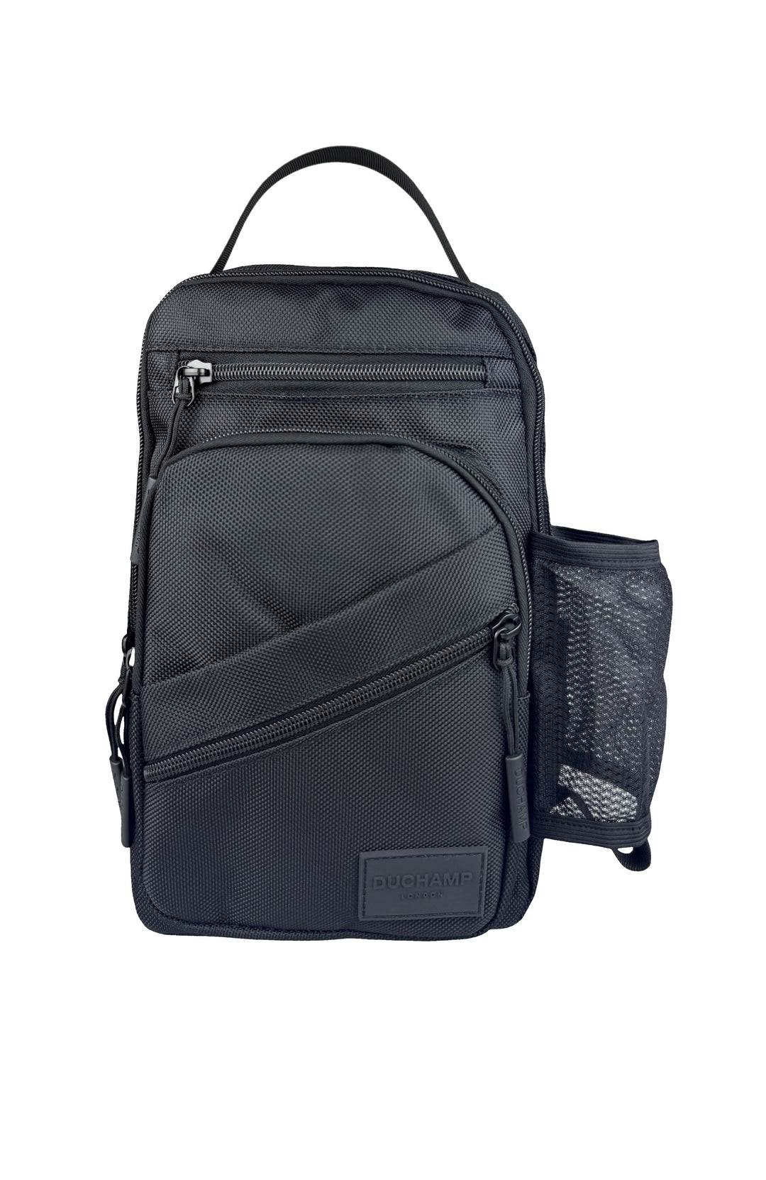 Duchamp London Black Nylon Sling Bag with Front Zipper