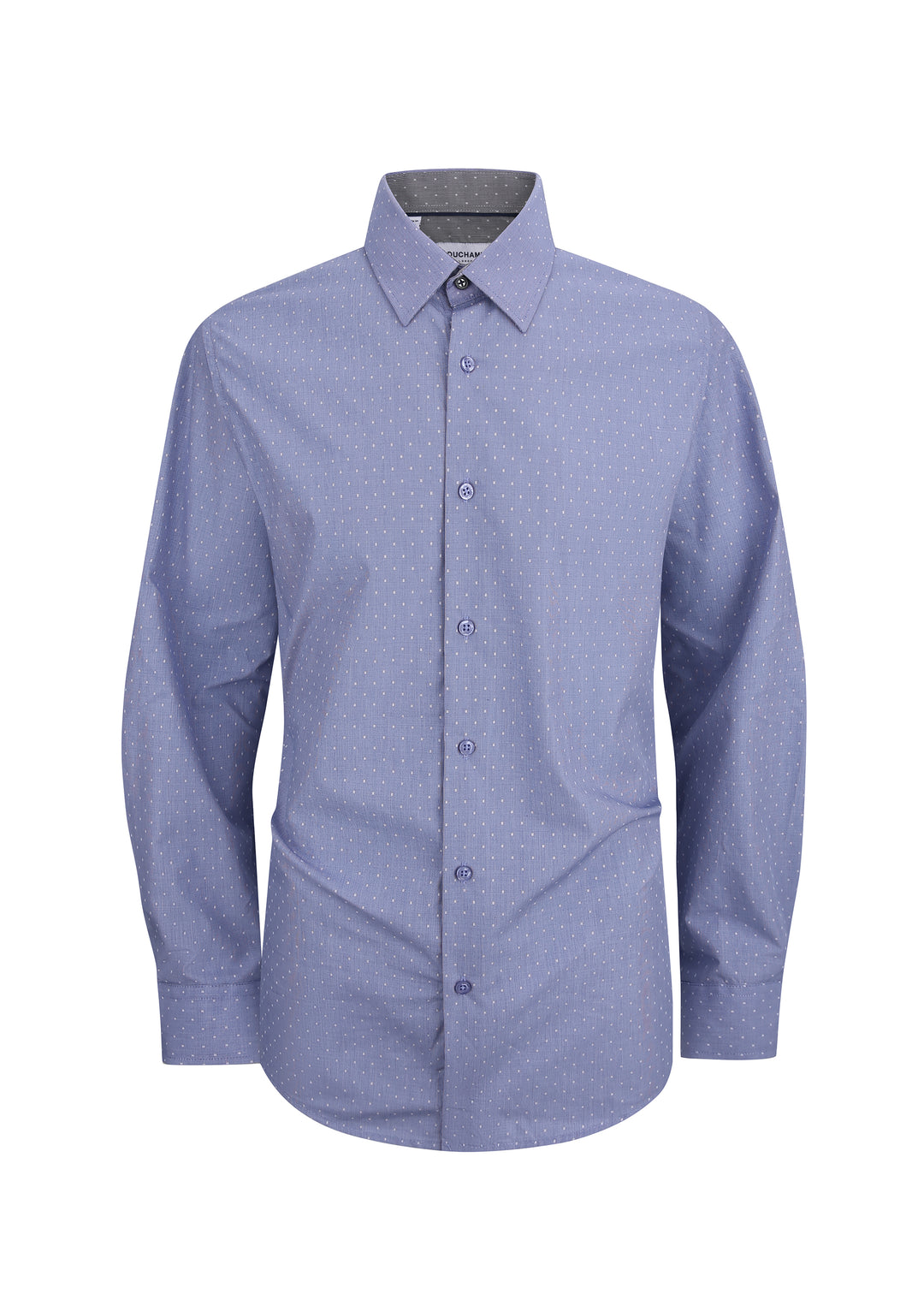 Slim Fit Dot Textured Stretch Cotton Dress Shirt - Navy