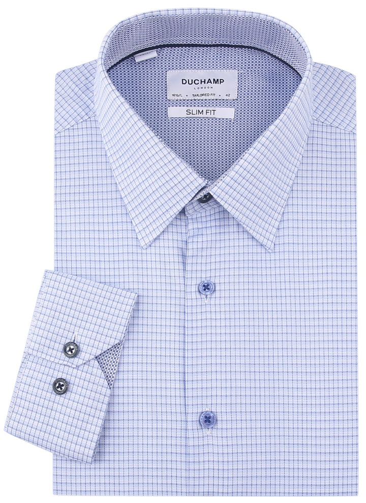 Duchamp London Blue Mini Check Dress Shirt