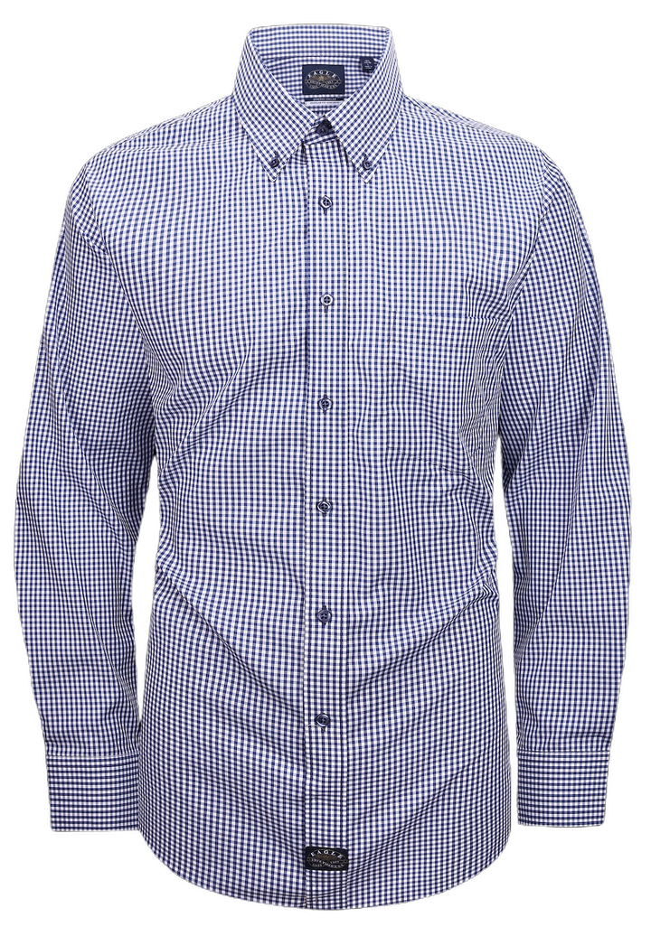 Eagle Iron Free Navy Large Check Button Down Collar Dress Shirt