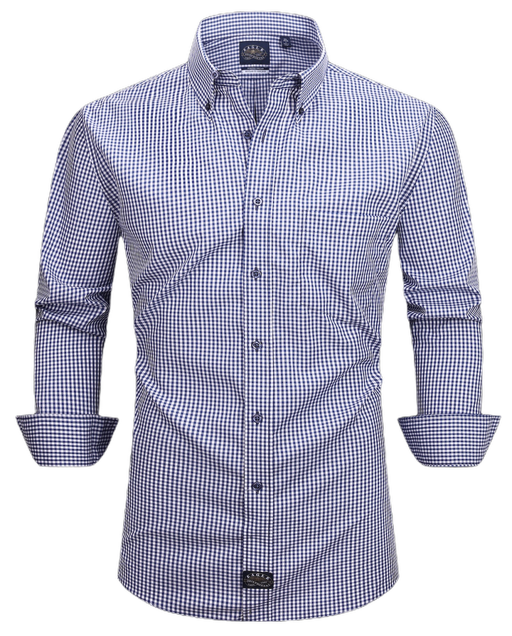 Eagle Iron Free Navy Large Check Button Down Collar Dress Shirt