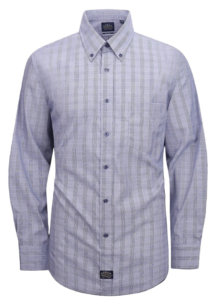 Eagle Iron Free Navy Plaid Button Down Collar Dress Shirt