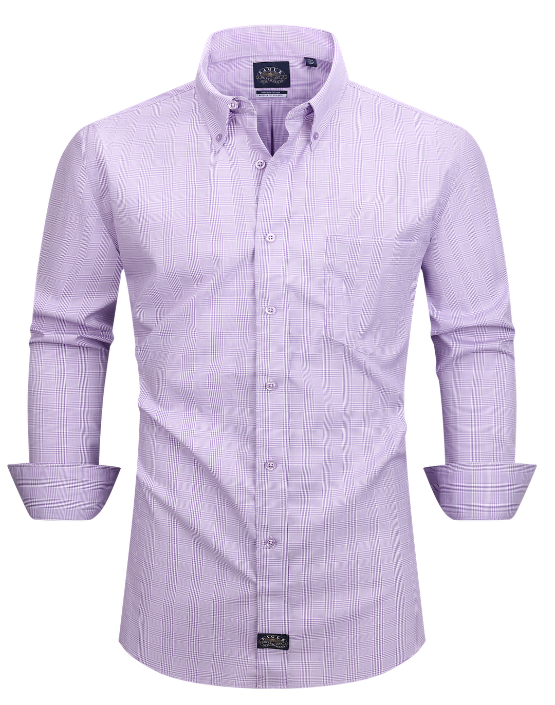 Eagle Iron Free Purple Plaid Button Down Collar Dress Shirt