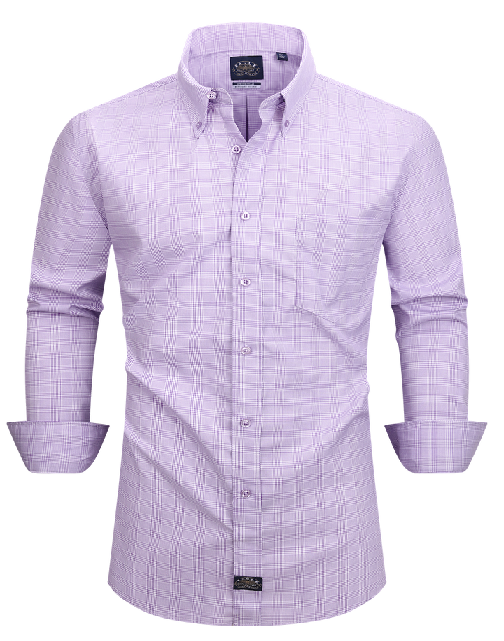 Eagle Iron Free Purple Plaid Button Down Collar Dress Shirt