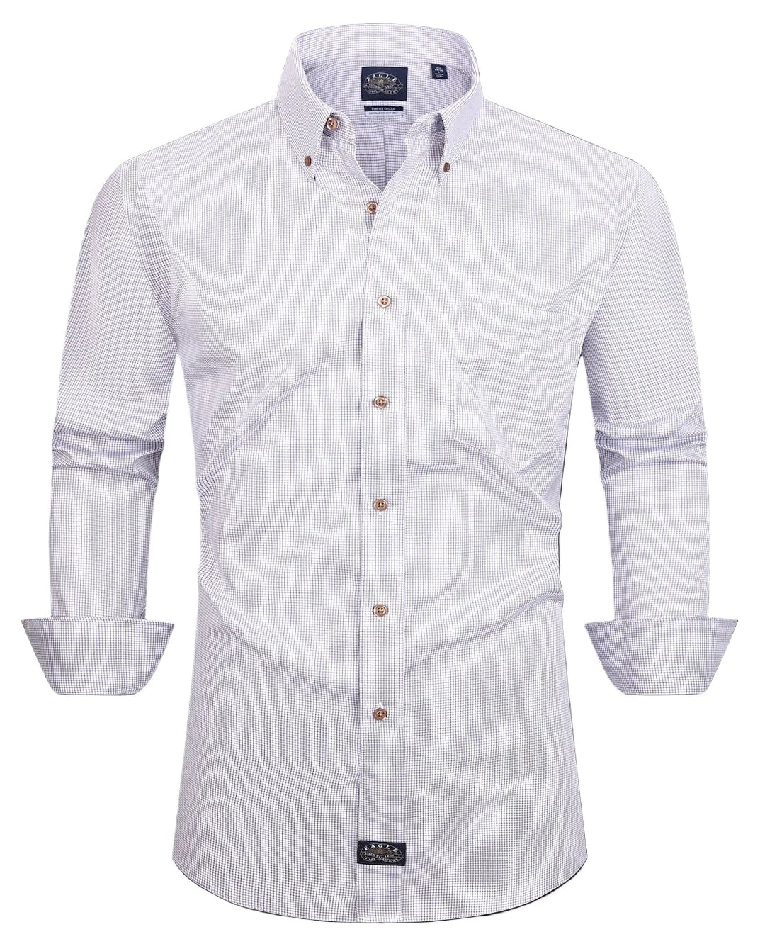 Eagle Iron Free Brown and Blue Check Button Down Collar Dress Shirt