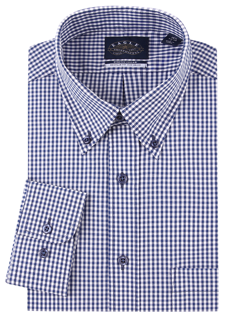 Eagle Iron Free Navy Large Check Button Down Collar Dress Shirt