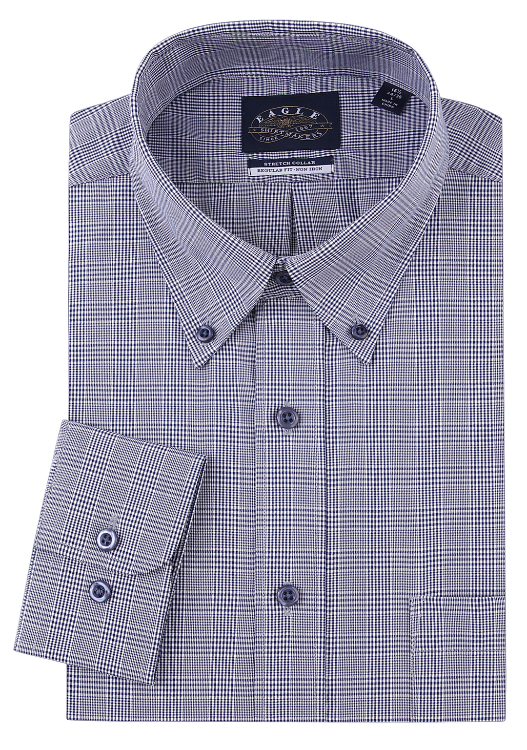 Eagle Iron Free Navy Plaid Button Down Collar Dress Shirt