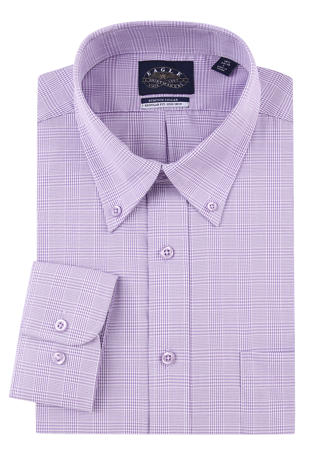 Eagle Iron Free Purple Plaid Button Down Collar Dress Shirt