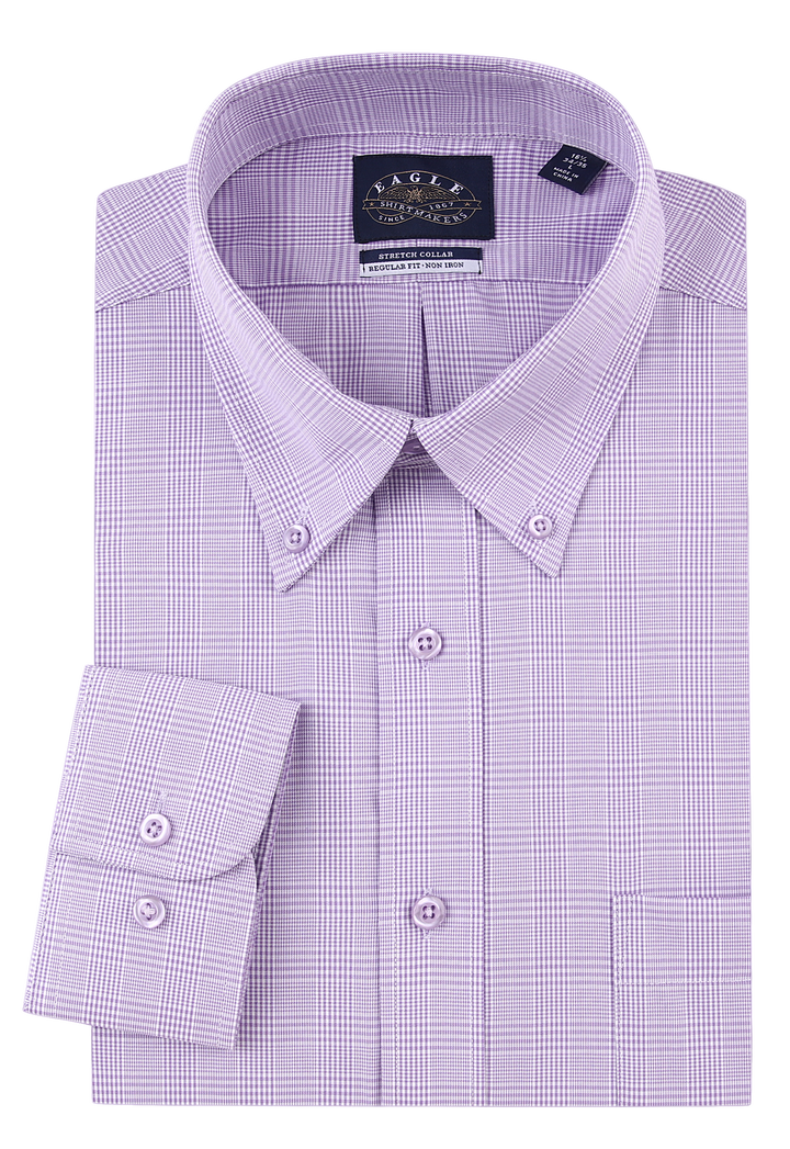 Eagle Iron Free Purple Plaid Button Down Collar Dress Shirt
