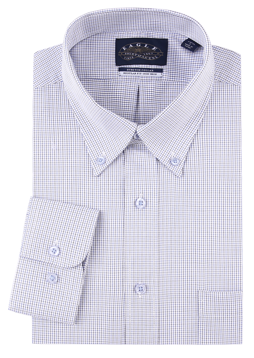 Eagle Iron Free Navy Check Button Down Collar Dress Shirt 15.5 32/33 / Navy