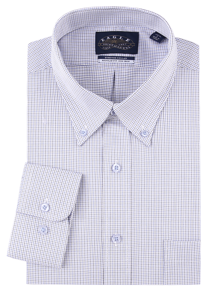 Eagle Iron Free Navy Check Button Down Collar Dress Shirt