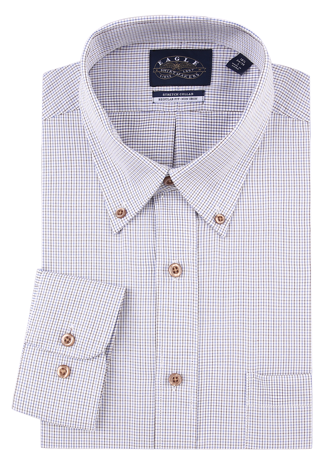 Eagle Iron Free Brown and Blue Check Button Down Collar Dress Shirt