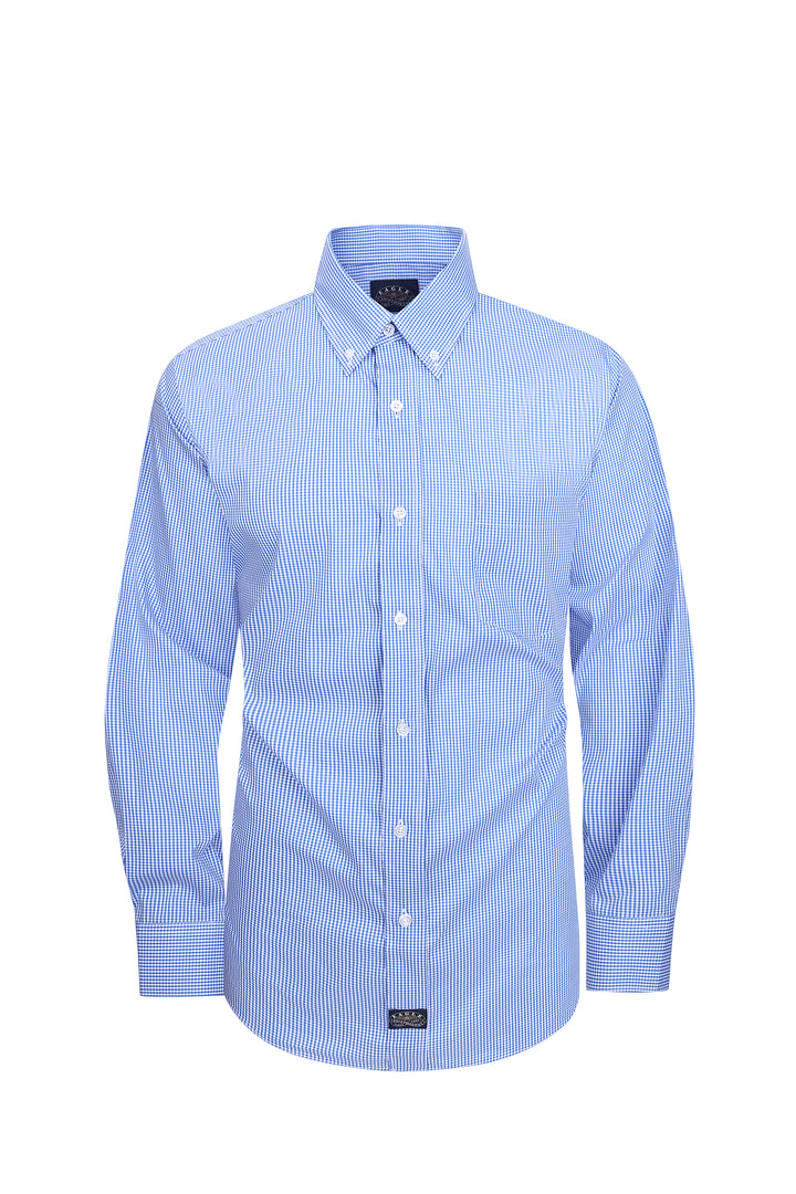 Eagle Stretch Neck Royal Blue Gingham Poplin Shirt