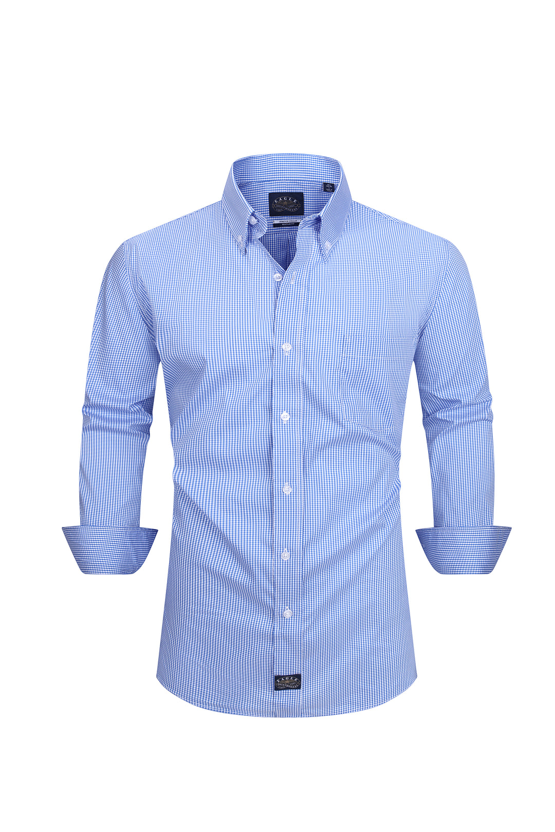 Eagle Stretch Neck Royal Blue Gingham Poplin Shirt